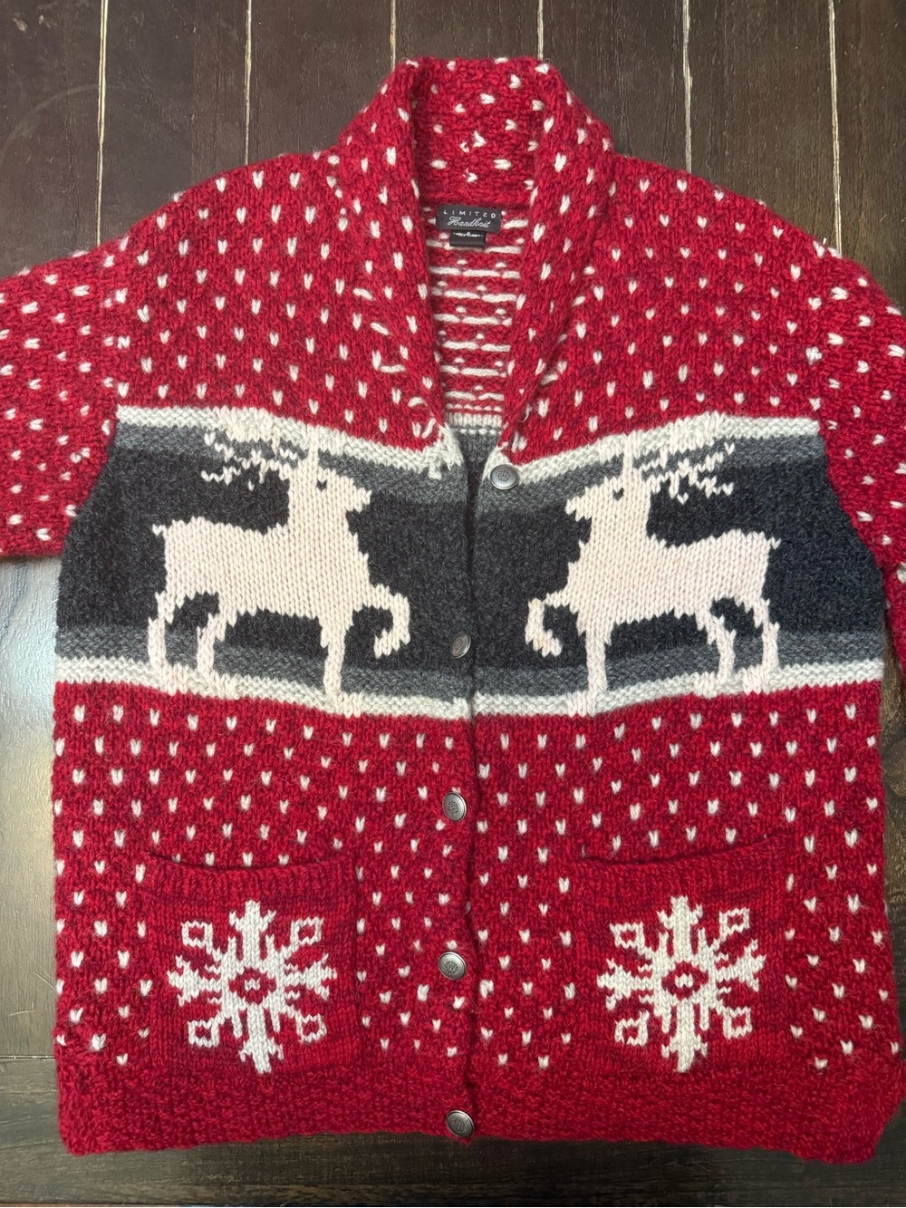 Limited Handknit 100% Wool Cardigan S Reindeer Nordic Christmas Sweater